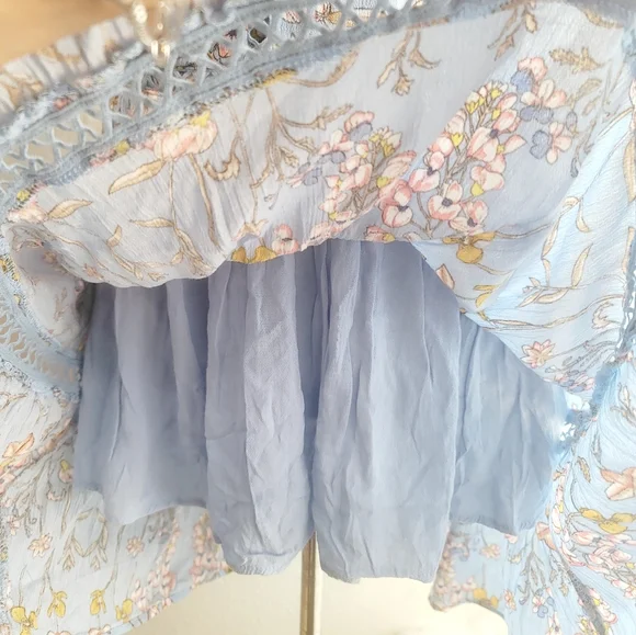 ABEL THE LABEL BLUE FLORAL FIT & FLARE JAASE BACKLESS HALTER MINI DRESS SZ SMALL - Picture 7 of 16